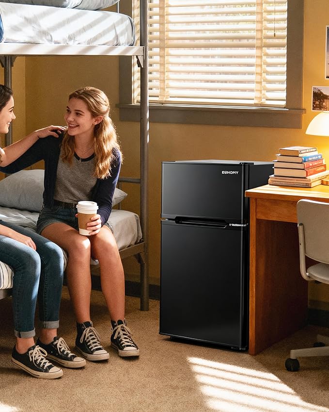 EUHOMY Mini Fridge with Freezer, 3.2 Cu.Ft Mini Refrigerator, Dorm Fridge with 2 Door For Bedroom/Apartment/Office-Food Storage Cooling Drink, Black