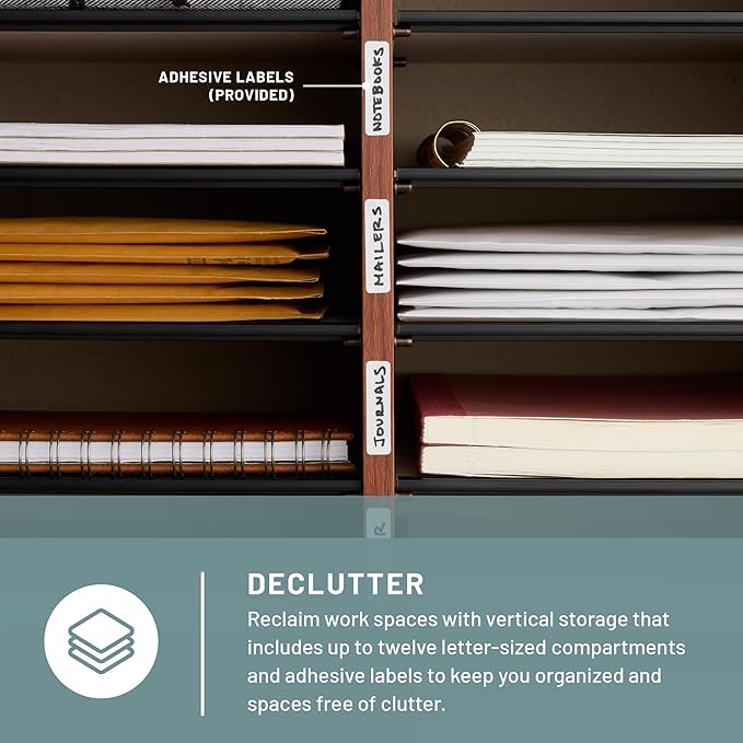 Safco Literature Organizer, 12 Compartments, Office and Classroom Mailbox with Adjustable Shelves, Wood Paper and Mail Sorter, Cherry