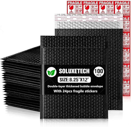 Bubble Mailers 8x12'' 100 Pack and 24PCS Fragile Stickers Black Thick Waterproof Padded Poly Envelopes Bubble Wrap Mailers Self Seal Shipping Bags for Mailing Small Business Homes Envelope Mailers #2