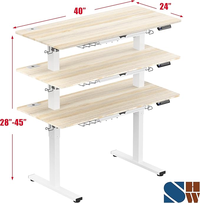 SHW 40-Inch Electric Height Adjustable Standing Desk with Drawer, Memory Preset and Cable Management Tray, Maple