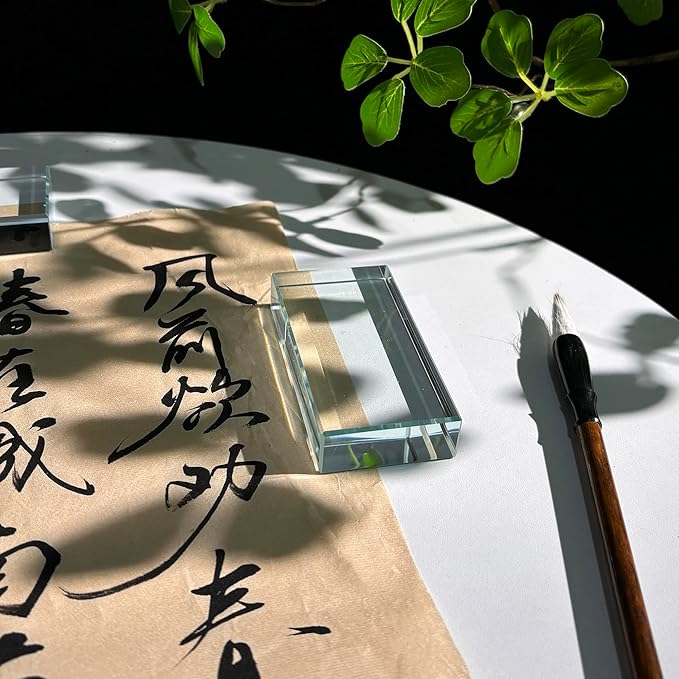 ‌vskikris Glass Paperweight 2pc Set - Clear Transparent Paperweights for Office, Home Decor & DIY Crafts - Desk Organizer for Books, Documents (3.9"L × 2"W × 0.7"H)‌‌