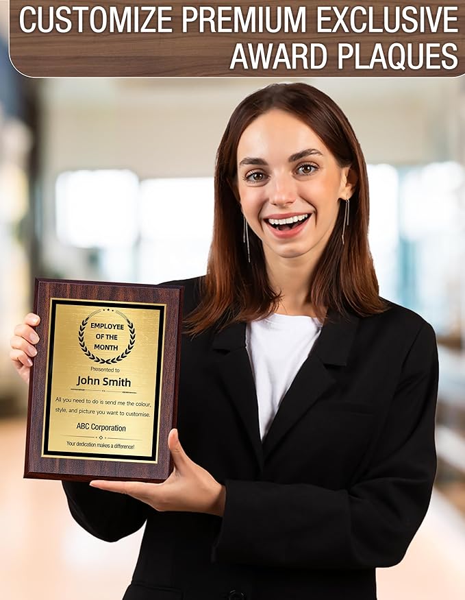 Custom Plaques Personalized Engraved Text and Title, Wooden Awards Employee of the Month Plaque Teacher Retirement Farewell Achievements Thank You Gifts(Silver on Black, 6×8)