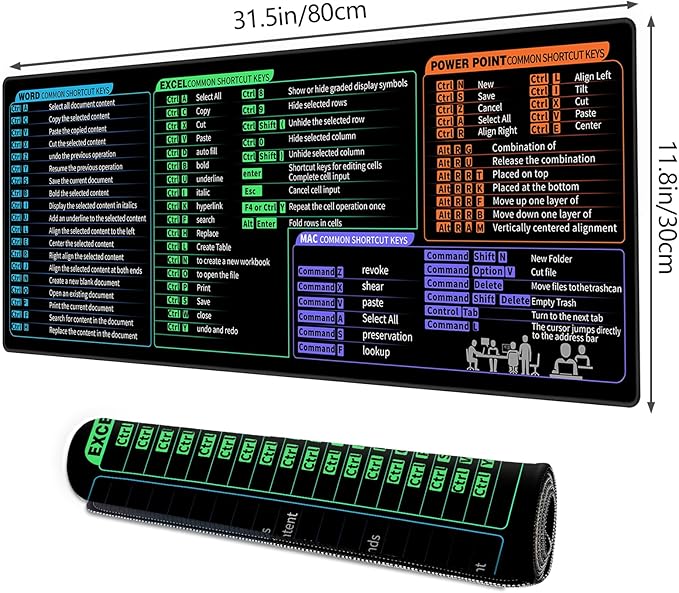 Galdas Gaming Mouse Pad XXL XL Large Long Extended Big Mousepad Non-Slip Rubber Keyboard Desk Pad with Stitched Edges for Laptop Home Office (31.5x11.8x0.08 Inch) … (Shortcut Keys Mac)