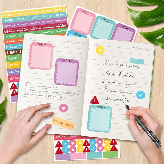 B1ykin Hardcover Ruled Journal Notebook with Planner Stickers, 196 Pages PU Leather Journal Notebook Journals Diary Notepad for Writing Travel Business Work School College Taking (Black Cat Floral)