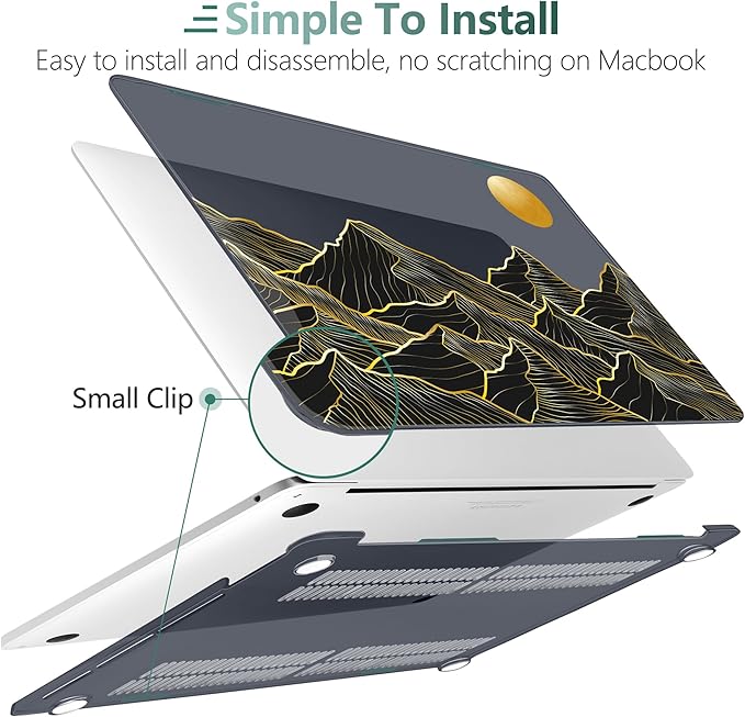 TWOLSKOO Compatible with MacBook Pro 13 inch Case 2023-2016 A2338 M2/M1 A2251 A2289 A2159 A1989 A1706, Plastic Hard Shell Cover & Keyboard Skin & Screen Protector - Golden Mountain