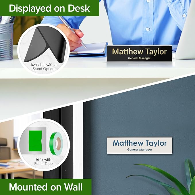 My Sign Center Custom Desk/Wall Name Plate - Personalized, Laser Engraved, 2" x 8", 18 Color Options, Made in USA