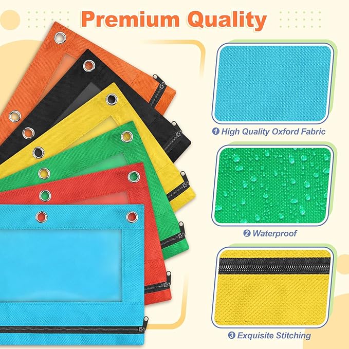 Shemira Pencil Pouch for 3 Ring Binder, 160 Pack Pencil Pouches Bulk in 10 Colors, Binder Pencil Pouch with Smooth Zipper, Zipper Pencil Pouches, 3 Ring Binder Pencil Pouches, Clear Window Pencil Case