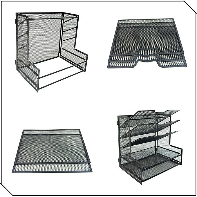 5 Tier Metal Mesh Desk Organizer, Office Desktop File Organizer, Paper Tray Organizer for Home Office Furniture, Black
