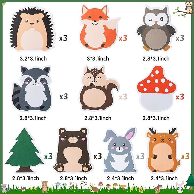 Xqumoi 30 Pack Woodland Animals Sticky Notes, Total 600 Sheets, Cartoon Owl Squirrel Rabbit Shaped Self Sticky Memo Pads for Office School Student Kids Class Birthday Party Favors Goodies Bag Fillers