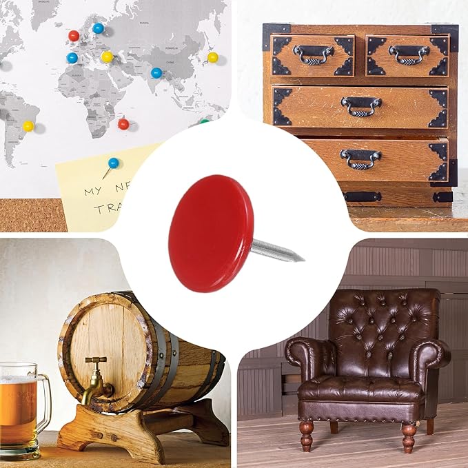 uxcell 120Pcs Push Pins, 11mmx10mm Round Flat Head Decorative Thumb Tacks Upholstery Tacks for Cork Board Office Wall Hangings, Red