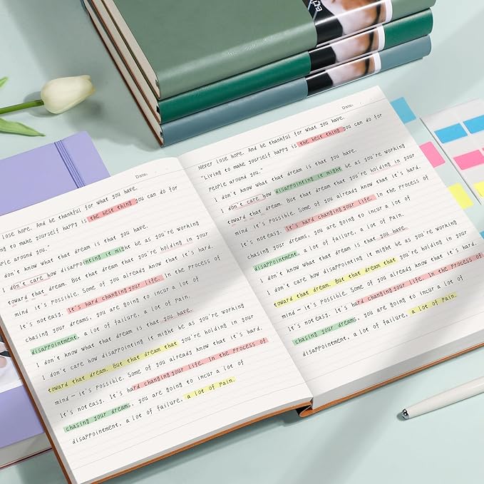 EMSHOI A4 College Ruled Notebook Journal- 400 Pages (200 sheets), 7mm Spacing & Vegan Leather Cover for Work, School, Bible Study, Bullet Journaling- with Sticky Notes, Pocket & Pen Holder - GrayBlue