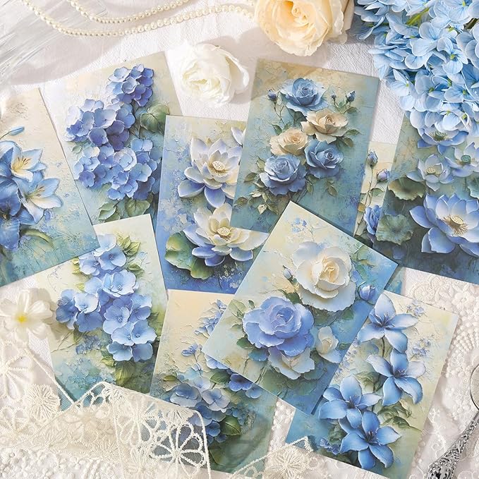 60 Sheets Aesthetic Relief Scrapbook Paper Kit, Vintage Flower Embossed Textured Decorative Collage Paper for Junk Journaling, Scrapbooking, Crafting, DIY Projects, Diaries, and Art Supplies