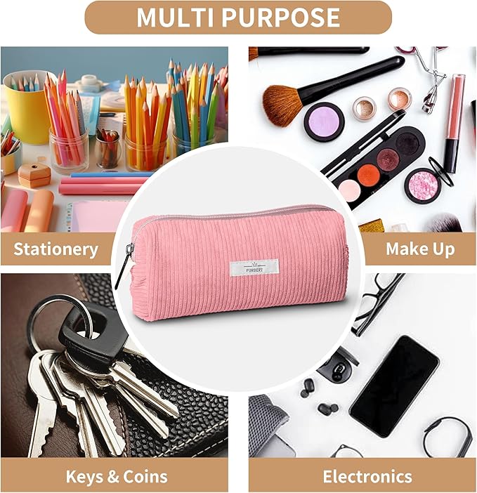 Pencil Bag Pen Case, Soft Corduroy Small Pencil Pouch Organizer with Zipper, Cute Pencil Case Pouch Stationery for Girls and Boys – Pink