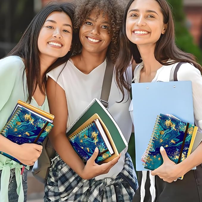 Spiral Journal Notebook, A5 Cute Notebooks for Women Men, College Ruled Hardcover Notebook for Work & Note Taking, 60 Pages Double-Wire Journals for Writing, Ocean Marble