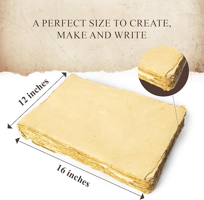 NomadCraftsCo. Blank Vintage Handmade Deckled Edge Paper | 75 Sheets of Recycled Cotton Papers, Perfect Sheet for Any Medium, Blank Watercolor Paper Cards, 150 GSM Thick & Acid-free Antique Paper