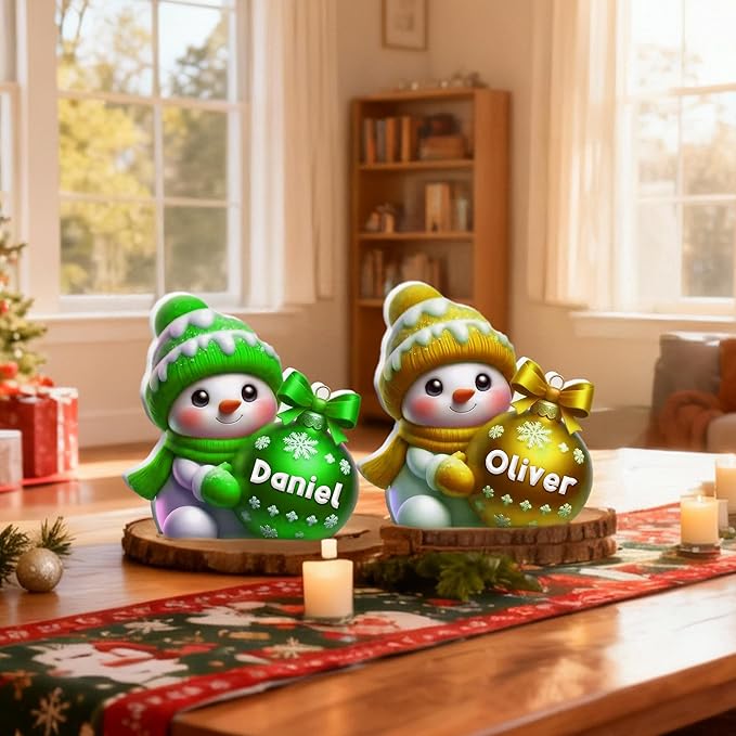 CALLIE Personalized Christmas Ball Decoration with Name, Multicolor Cute Snowman Home Decor Winter Desk Table Decor, Christmas for Family Friend