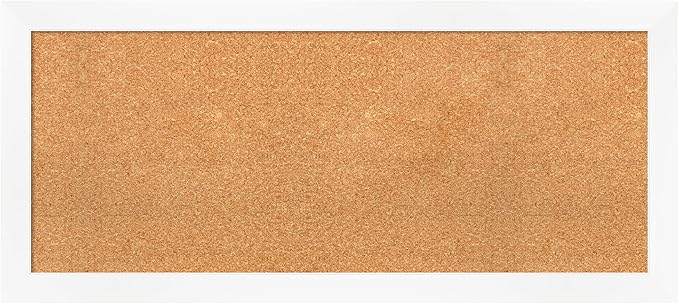 Amanti Art Natural Cork Board for Wall, 19x43 Vision Board with White Frame, Large Corkboard Office Decor for Home Organization, Modern Corkboard Pinboard to Display Items for Home Organization in