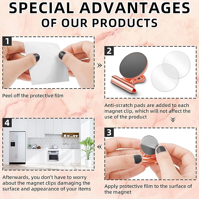 Grtard 24pack Rose Gold Magnetic Clips, Strong No-Scratch Refrigerator Magnets, Multi-Purpose Heavy Duty Clips for Fridge, Whiteboard, Locker, Classroom
