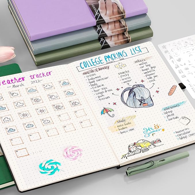 EMSHOI Dotted Journal, 8.5" x 11" Hardcover Leather Journal for Women Men, 192 Pages 100 GSM Dot Grid Notebook, Dotted Notebook for Work, A4 Large Journals for Writing, Bullet Journaling, Black