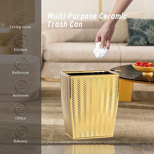 Bathroom Trash Can, Stylish Garbage Container Bin for Living Room, 1.32 Gallon/5 Liters Gold Small Trash Can, Waste Basket for Bathroom, Kitchen, Office, Bedroom-Room Decor