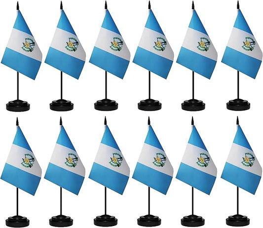 Guatemala Flags Guatemalan Desk Flags Set Small Mini Guatemala Flags Table Flag with 13" Black Pole, Black Base and Spear Top, Miniature Guatemalan Deluxe Desktop Flag, Home Decoration, Office