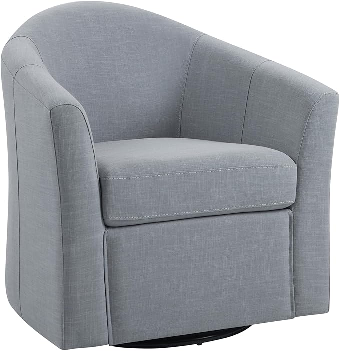 UIXE 360° Swivel Barrel Accent Chair, Modern Round Arm Chair Upholstered Club Armchair, Single Sofa Seating in Fabric for Living Room, Bedroom (Pebble Grey)