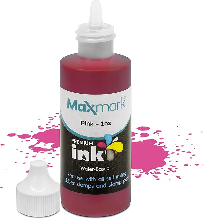 MaxMark Premium Refill Ink for self Inking Stamps and Stamp Pads, Pink Color - 1 oz.