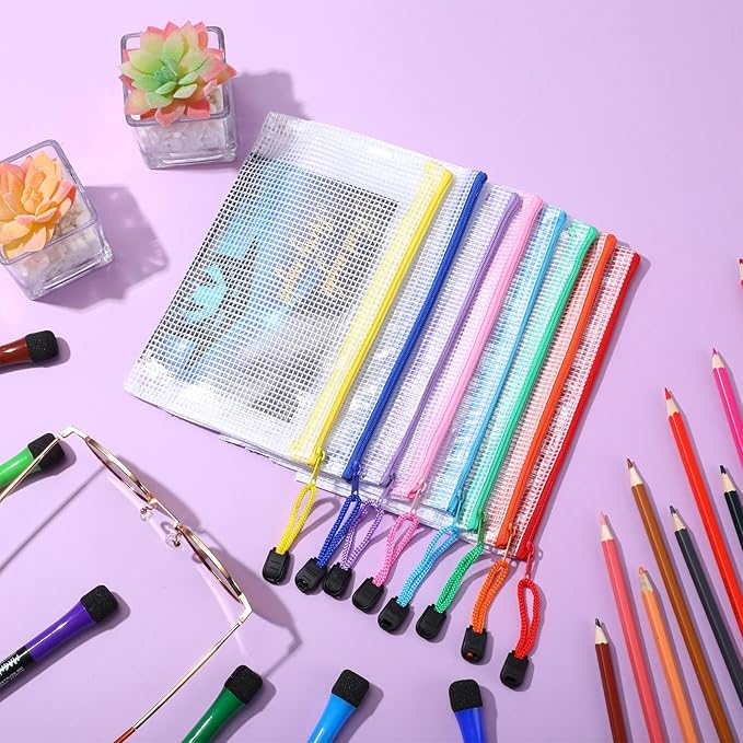 Jetec 32 Pcs Mesh Zipper Bags Toy Storage Bikini Organizer Bag Bolsas Para Guardar Trajes De Baño Waterproof Zipper Reusable Pouch Puzzle Multipurpose for Storage Office(Cute Color,7.5 x 5 Inch)