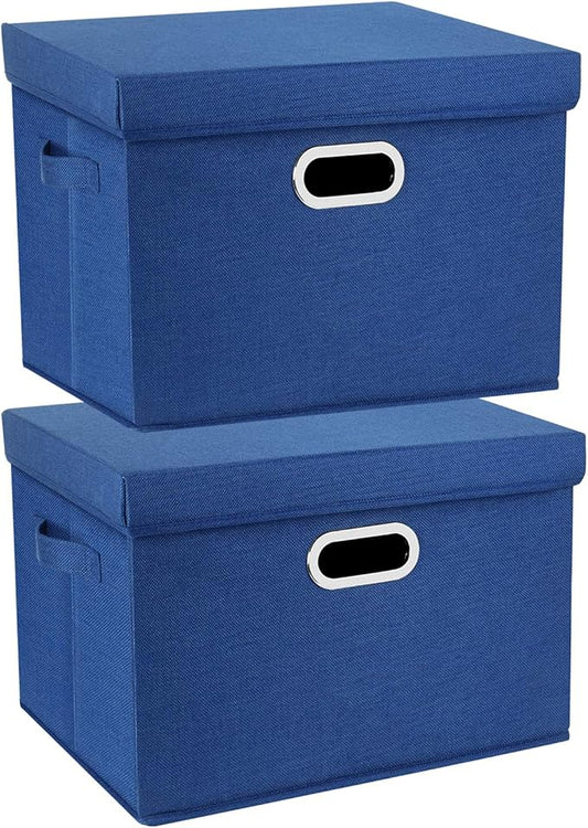 TYEERS Collapsible Storage Bins With Lids, Large Fabric Storage Boxes - 2 Pack - Classic Blue