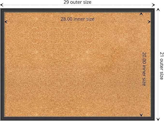 Amanti Art Natural Cork Board for Wall, 21x29 Vision Board with Black Wood Frame, Medium Corkboard Office Decor for Home Organization, Traditional Corkboard Pinboard to display items for home