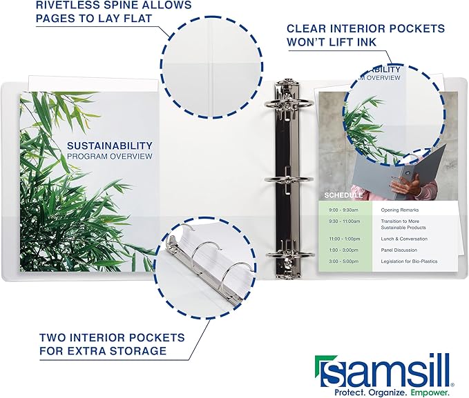 Samsill Durable 0.5 Inch Binder, Made in The USA, D Ring Binder, Customizable Clear View Cover, Pearl White, Holds 125 Pages