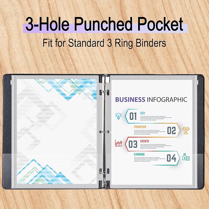 Antner 8 Pack Clear Letter Size Binder Pockets 3 Ring Binder Zipper Pouch Document Organizer, Waterproof PVC 3-Hole Loose Leaf File Bags Insert Sleeves Page Sheet Protectors Business Office Supplies