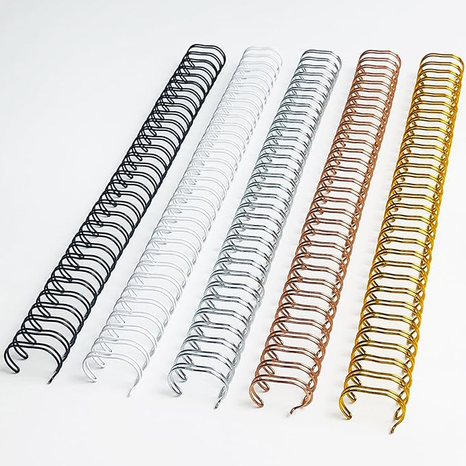 Binditek 50 Pack Double Loop Wire Binding Spines, 9/16 Inch Binding Wire for Letter Size, 3:1 Pitch, 120 Sheet Capacity, 32-Loop, 5 Assorted Colors (Black, Gold, Silver, White, Rose Gold), Gifts