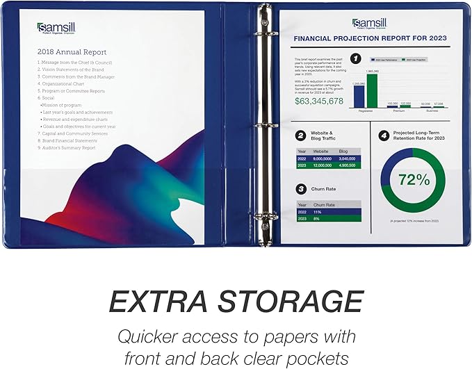 Samsill Durable 1 Inch Binder, Made in The USA, Round Ring Customizable Clear View Binder, Blue, 8 Pack (MP88432)