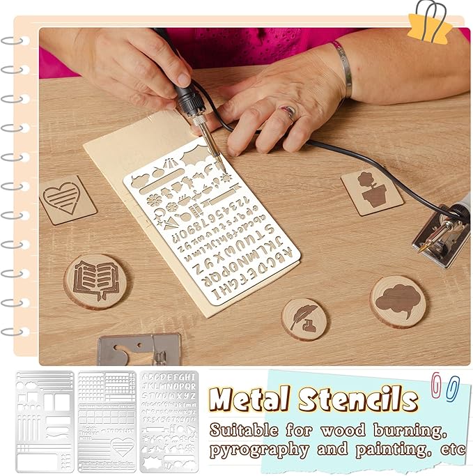 Lewtemi 6 Pcs Journal Metal Stencil Stainless Steel Stencil for Bullet Journaling Planner Stencils Wood Burning Templates for Carving Engraving Diary Draw Journals Scrapbook (Journal Style)
