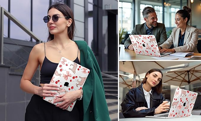 DONGKE for MacBook Air 13 Inch Case 2021-2018, Compatible with A2337 M1 A2179 A1932 Support Retina Display & Touch ID, Hard Shell Plastic Cover with Keyboard Skin - Cheetah Cherry