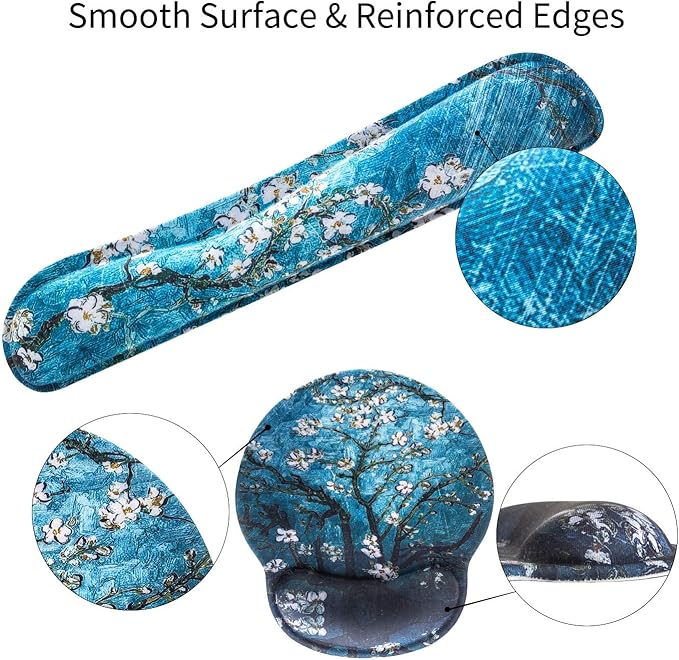 Ergonomic Keyboard Mouse Pad Wrist Rest Support Set for Laptop/Computer/Desktop,Memory Foam Hand Rest Wrist Cushion for Gaming/Office,Lightweight Comfortable & Pain Relief (Apricot Flower)