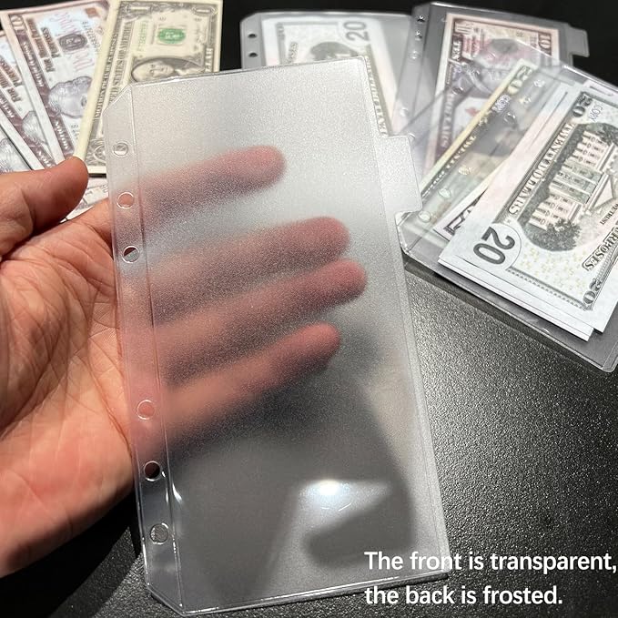 12PCS A6 Binder Pockets with No Zippers, Zipless Budget Envelopes with Index Bits Design, A6 Binder Pouch for 6 Ring Binder, Money Folder Organizer,Clear PVC Savings Challenges Envelopes,12PCS