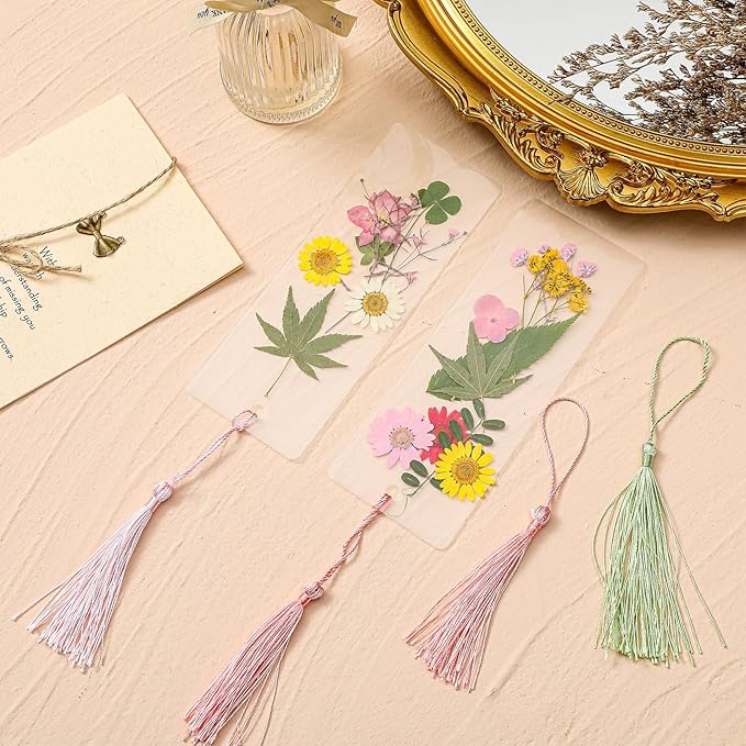 150 Pcs DIY Pressed Dried Flower Bookmark Making Kit, DIY Bookmark Bulk Thanksgiving Teacher Gifts for Reading Women Book Lovers(2 x 8 Inch,Pink)