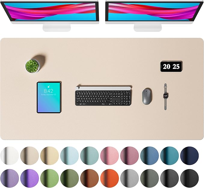 Aothia Faux Leather Desk Mat – Large Mouse Pad, Non-Slip PU Leather Blotter, Waterproof Writing Surface for Office and Home (Beige, 47.2" x 23.6")