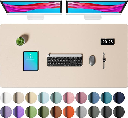 Aothia Faux Leather Desk Mat – Large Mouse Pad, Non-Slip PU Leather Blotter, Waterproof Writing Surface for Office and Home (Beige, 47.2" x 23.6")