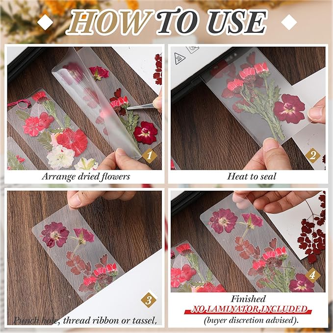 150 Pcs DIY Pressed Dried Flower Bookmark Making Kit, DIY Bookmark Bulk Thanksgiving Teacher Gifts for Reading Women Book Lovers(2 x 6 Inch,Red Color)