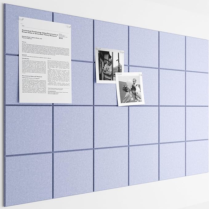 Bumusty Large Cork Board Alternative-36 x24 Felt Bulletin Board Tiles, with 30 Pushpins, 40 Adhesive Tabs, 6-Pack Slat Wall Paneling, Cork Boards for Office Push Pin Board Felt Board-Soft Periwinkle