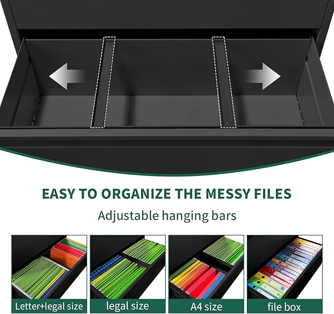 Lateral File Cabinet 5 Drawer, Metal File Cabinets for Home Office Legal/Letter A4 Size, Filing Cabinet with 5 Lock, Require Assembly, Black