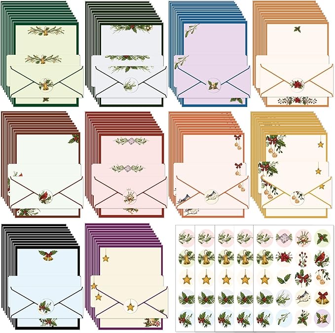 250Pcs Christmas Stationery Paper and Envelope Set with 100 Letterhead Papers and 50 Envelopes, 10 Design for Letter Writing Invitations Computer Holidays Party Notes, 8.5x11 Inch-Holy