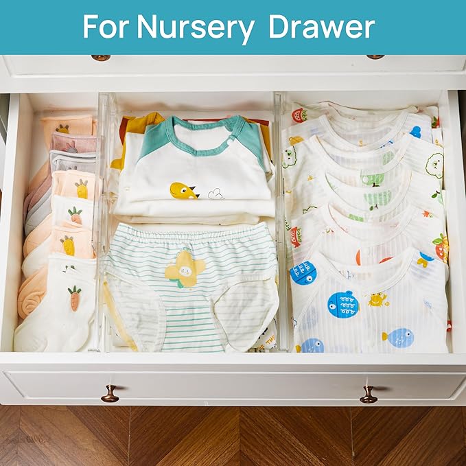 Vtopmart 4 Pack Drawer Dividers for Clothes, 4" High 10.2"-16.6" Adjustable Expandable Dresser Drawer Organizer, Clear Plastic Separators for Dresser, Baby Clothing, Underwear, Cosmetic, Toiletries