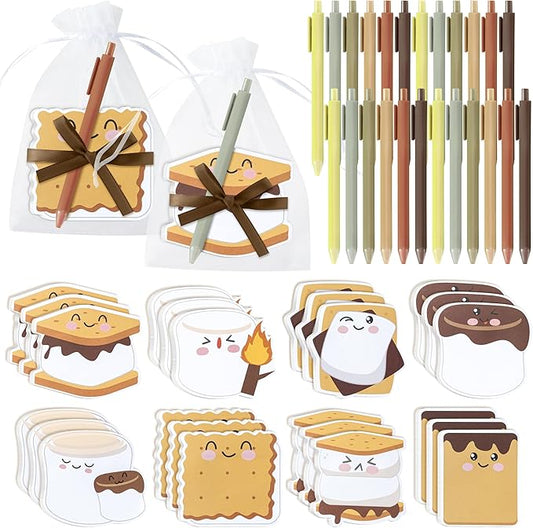 CJiangpo Marshmallow Sticky Note Set - 24 Pack Marshmallow Sticky Note Pads with Ballpoint Pens Ribbons, Funny Memo Pad Stationery Set Classroom Rewards Bonfire Party Gift for Kids Appreciation Gifts