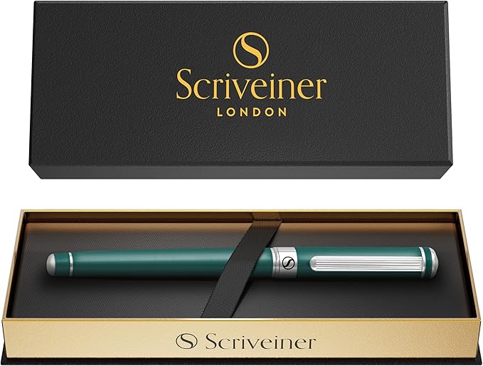 Scriveiner Teal Rollerball Pen - Stunning Luxury Pen With Chrome Finish, Schmidt Ink Refill, Best Roller Ball Gift Set for Men & Women, Professional, Executive Office, Nice Pens
