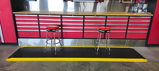 Rhino Mats, American Classic Diamond Anti-Fatigue Mats, Industrial Ergonomic Comfort Standing Mat for Work, Home, Garage, Office, Kitchen or Anywhere (Black/Yellow 9/16" Thick, 4 FT. x 16 FT.)