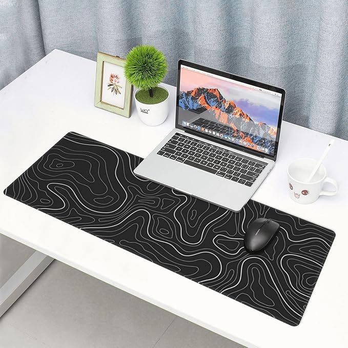 Topographic Contour Extended Big Mouse Pad Large,Gaming Mouse Pad Desk Pad,31.5x11.8 Inch Long Computer Keyboard Mouse Mat Mousepad with 3mm Non-Slip Base and Stitched Edge for Gaming and Office